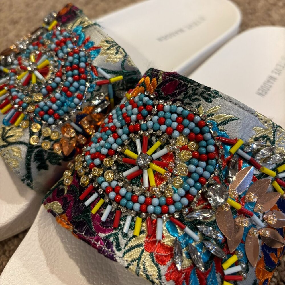 Steve Madden SPARK Beaded Slides 8 women's multicolored beautiful floral - Picture 2 of 8